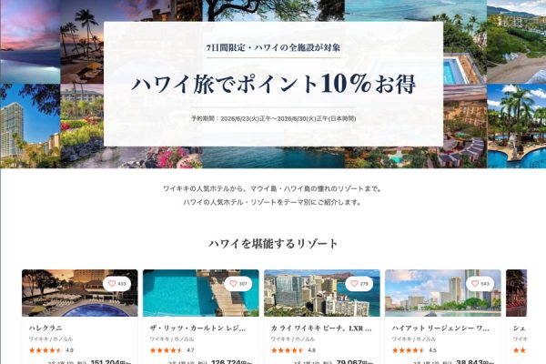 一休、ハワイのホテル予約でポイント10倍6月30日まで