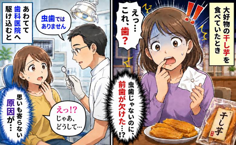 「虫歯じゃないのに」干し芋で前歯が欠けた。歯科医に指摘された無意識の習慣【医師監修】