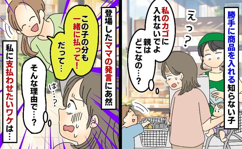 「ついでに払って」レジで私のカゴにお菓子を入れる非常識親子。断るとありえない言葉が返ってきて！？