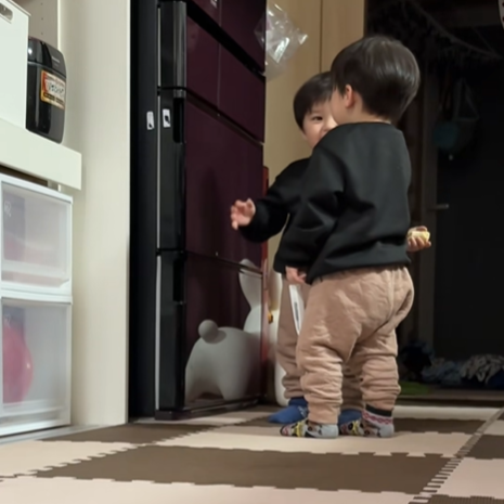 思わず隠し撮りした！ 2歳の双子ちゃんズ、ふたりだけの世界を覗き見……