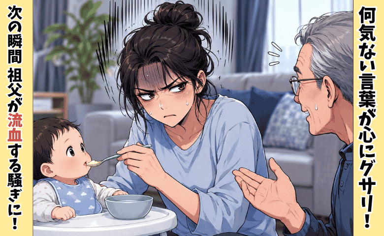 産後メンタル崩壊…余裕ゼロの私に祖父が説教！→私の手が伸びた先は…「嘘でしょ…」まさかの大惨事！