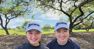 竹田麗央＆小祝さくらのハワイ合宿 オフタイムには「この木なんの木」の前でキャッチボールを楽しむ