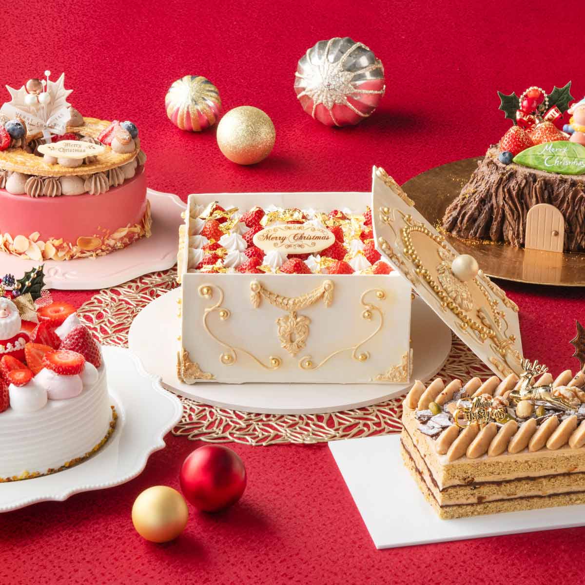 ヒルトン東京ベイのクリスマスケーキ2024。ジュエリーボックスのような華やかなケーキやブッシュドノエルなど