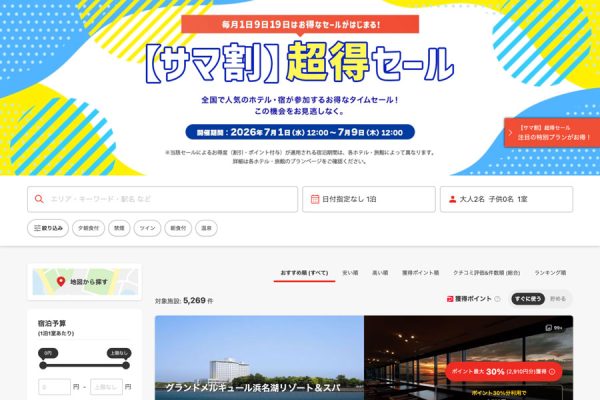 ヤフートラベル、「サマ割 超得セール」を開催中7月9日まで