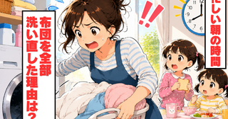 平日のドタバタな朝。「忙しいのに…！」シーツだけでなく、掛け布団まで洗濯する怒涛の事態に！？