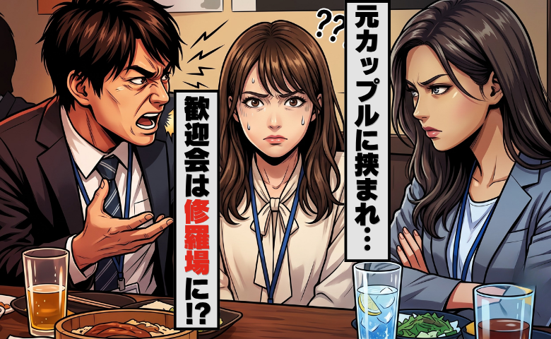 「なんで私が…」歓迎会で両隣は険悪な元カップル。新人の私が巻き込まれた修羅場