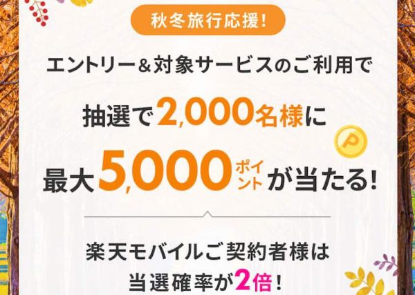 楽天トラベル、各種サービス利用者から抽選で2,000名に最大5,000ポイントをプレゼント