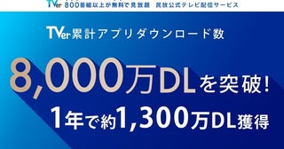 ドラマやアニメ・バラエティが無料で楽しめる「TVer」アプリの累計ダウンロード数が8,000万を突破