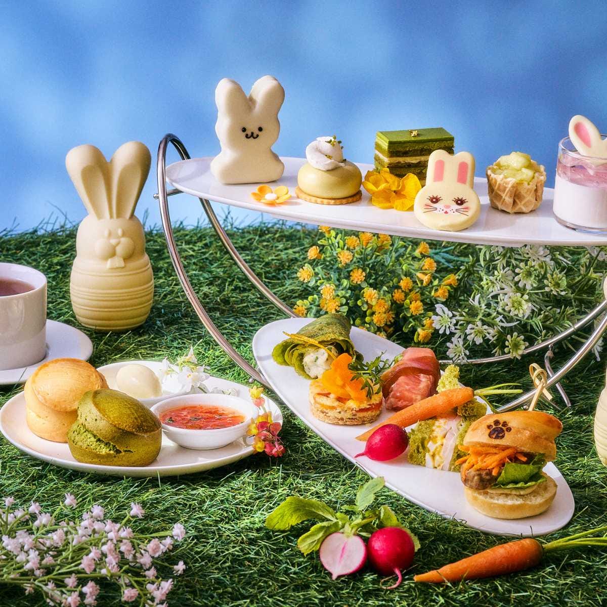 グランド ハイアット 東京の春限定アフタヌーンは“庭園で遊ぶうさぎ”がテーマ。うさ耳バンズのバーガーやキャロットケーキも！
