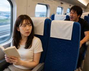「邪魔なんだよ！」新幹線で座席を蹴ってくる後ろの男性…恐怖に震えた女性客を救った“強面男性の一言”