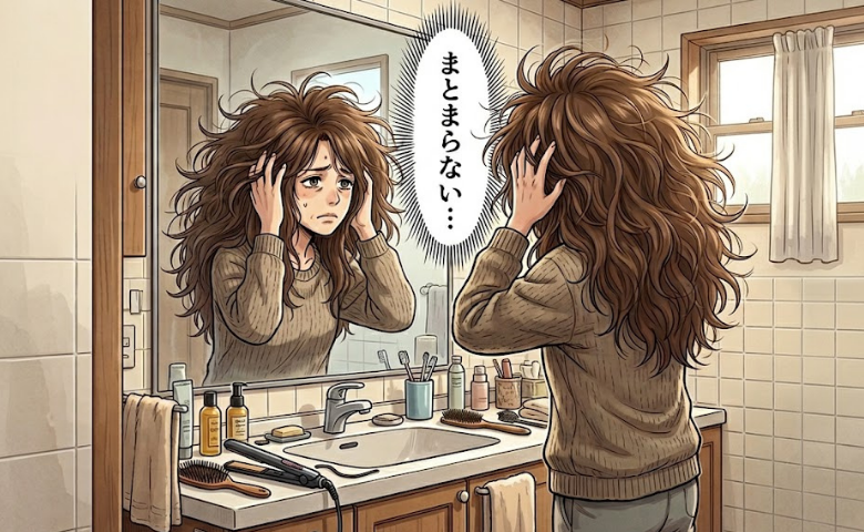 「髪が爆発してまとまらない」強いうねりとパサつきに悩む40代。初めて縮毛矯正をかけた結果