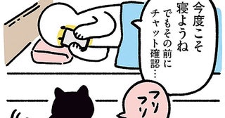 寝る前のスマホチェックに待った!?力技を繰り出す黒猫ろん