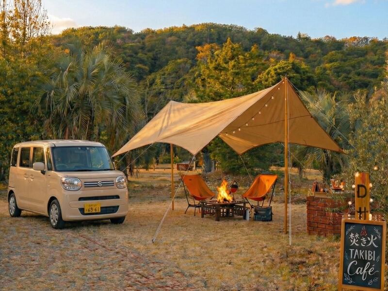 香川県のオートキャンプ場に「焚き火カフェ」冬場の閑散期活用し、手ぶらでアウトドア体験