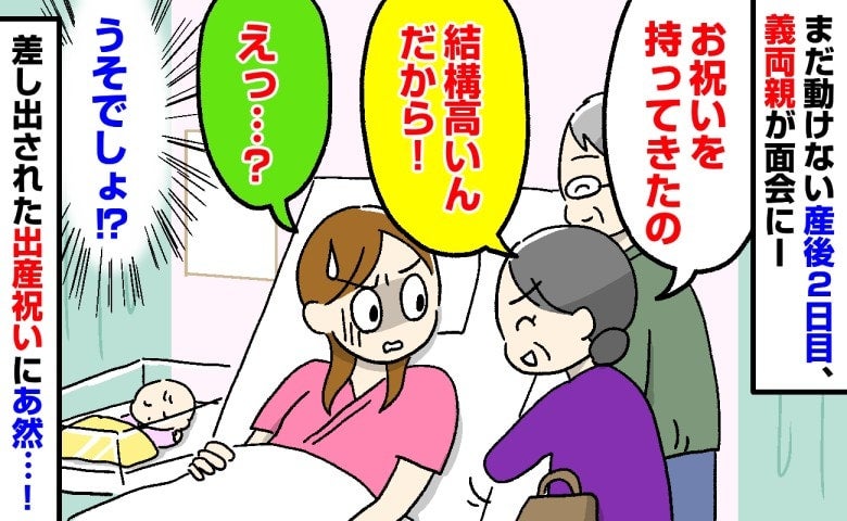 「結構高いのよ！」産後2日目、突然来た義両親…→義母のバッグから出てきた出産祝いに目を疑ったワケ