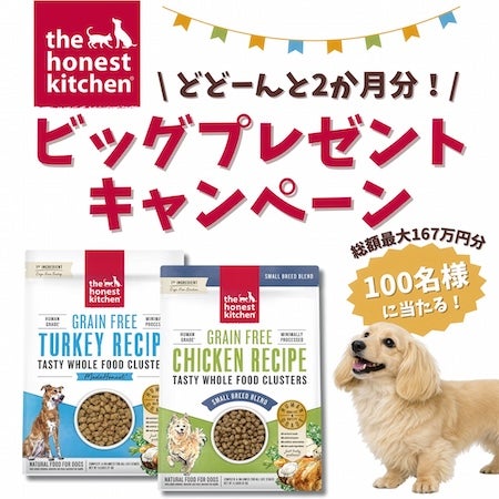 ヒューマングレードと認定されたドッグフード「オネストキッチン クランチ」がプレゼントキャンペーンを実施中