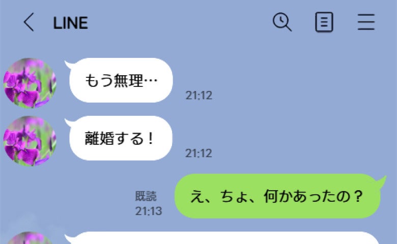 ママ友「もう無理、離婚する」突然のLINEに動揺する私→「何があった？」判明したまさかの真実とは