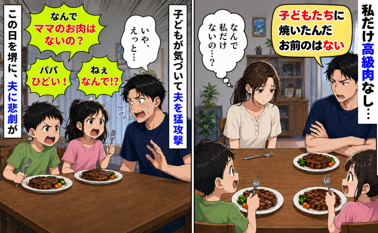 「お前のはない」高級肉を子どもと自分にだけ焼く夫→子どもが気づいて猛攻撃！その日を堺に夫に悲劇が