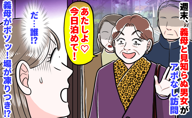 「今夜泊めて♡」怪しい男女を連れた義母がアポなし突撃→「ワケあり…？」思わず絶句…義母の思惑とは