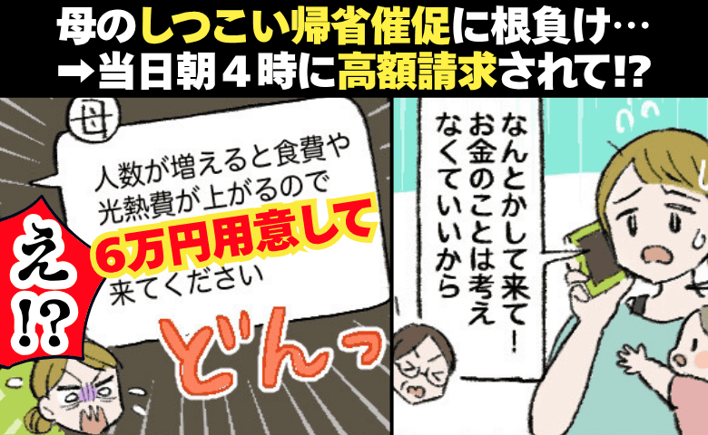 母「来るなら6万円用意して」自ら催促した帰省なのに！？当日朝4時に費用を請求され…→私の決断は