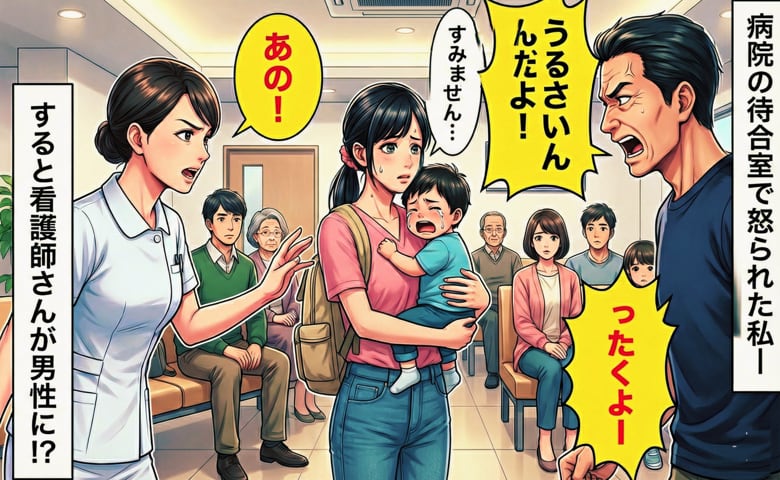 「ガキがうるさい！黙らせろ！」待合室で息子がぐずり、怒鳴る男性…→すると看護師さんが男性に！？