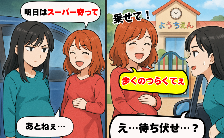 「明日はスーパー寄って♡」妊娠中のママが幼稚園で待ち伏せ…私も妊娠中だけど？ついにはっきり断ると