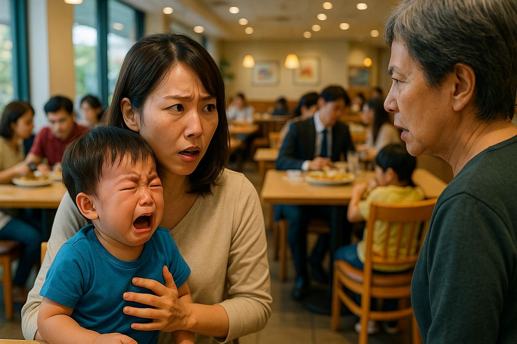 2歳息子がファミレスで大号泣。焦る私に年配女性が声をかけてきた直後、隣にいた夫婦もやってきて…！