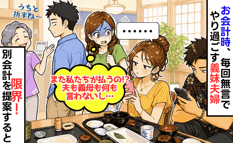 「またうちが払うの！？」毎回、義妹家族の食事代まで負担するわが家→限界！「別々に」と切り出すと