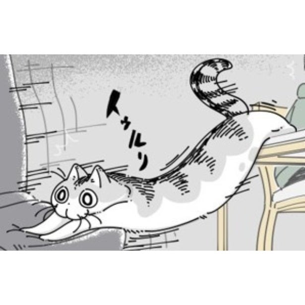 【ネコ漫画】大好きな飼い主の椅子に座りたい愛猫!?その姿に「伸びてるのかわいい」などSNSで共感コメント多数