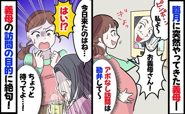 「私よ〜♡」臨月で苦しい時期に、義母がアポなし突撃→「はい！？」思わず言葉を失った訪問理由とは？