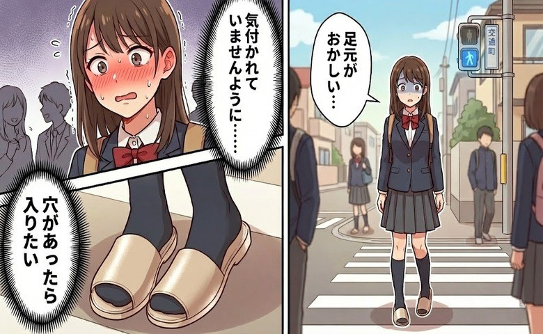 「足元がおかしい…」信号待ちで視線を落とし絶句！制服で家を飛び出した赤面の結末【体験談】