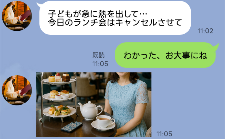 「子どもが熱で…」ランチをキャンセルしたママ友から誤送信された写真…震える手でスクショした理由は