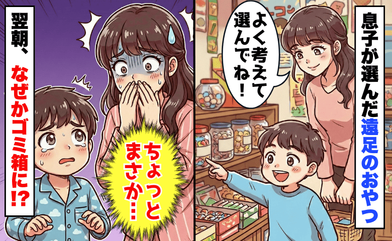 遠足当日の朝、準備していたお菓子がない！？「まさか…」ゴミ箱に残された残骸。判明した真相に絶句！