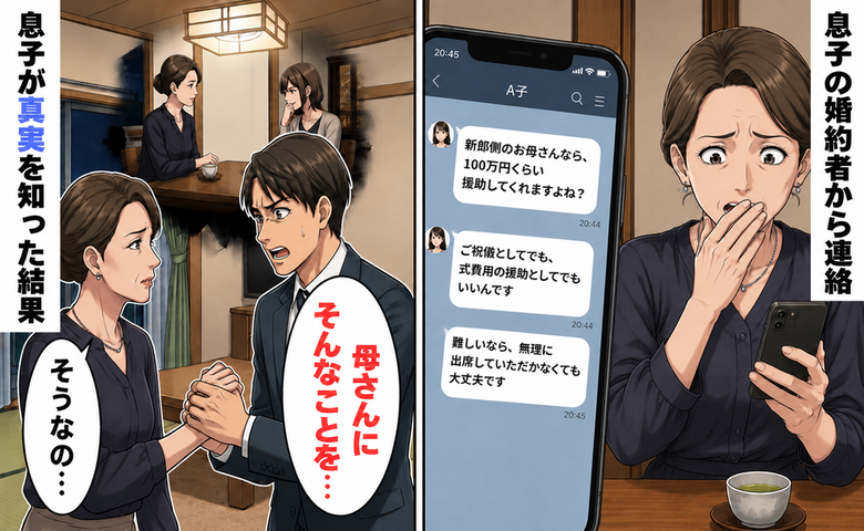 「難しいなら出席しなくても大丈夫」ご祝儀100万円を求めた息子の婚約者。息子に真実を伝えた結果