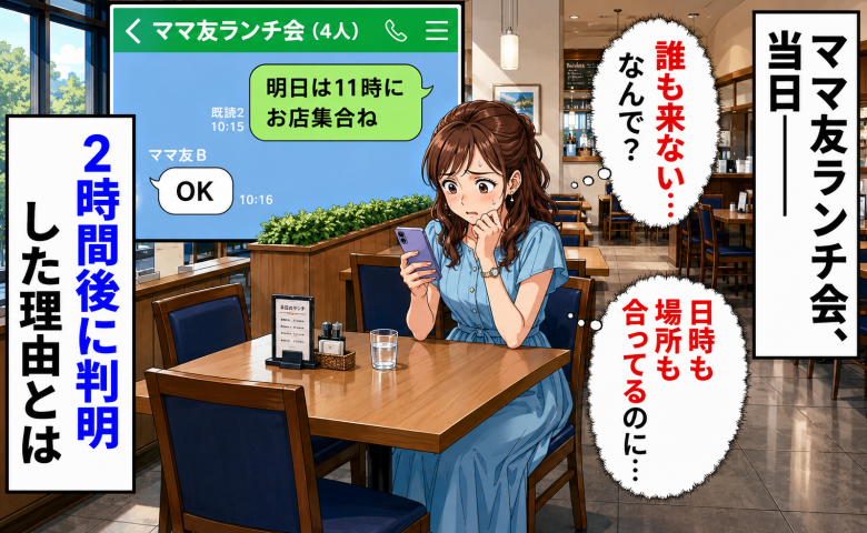 私「11時にお店集合ね！」ママ友たち「OK」しかし当日、誰も現れず→2時間後に判明した理由とは