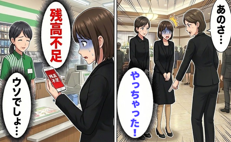 「ウソでしょ…」葬儀直前にマナー違反発覚。買い直しに走るも残高不足で絶体絶命に【体験談】